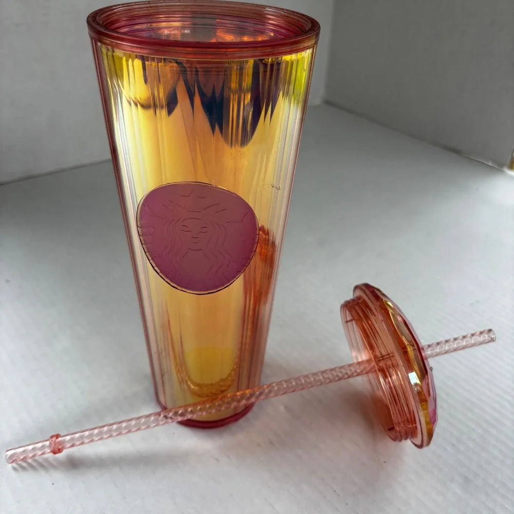 Starbucks 24oz‎ Venti Iridescent Sunset Orange Pink Tumbler Cold Cup 011113983